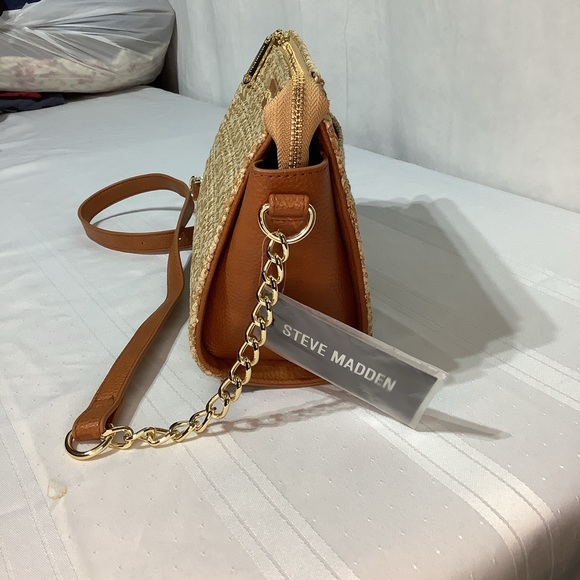 Steve Madden Crossbody Bag Straw Purse Natural Lexi Seasonal Brown Tan Gold - Picture 5 of 13